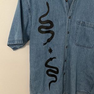 Hand-Painted Snakes Vintage Denim Shirt 🐍